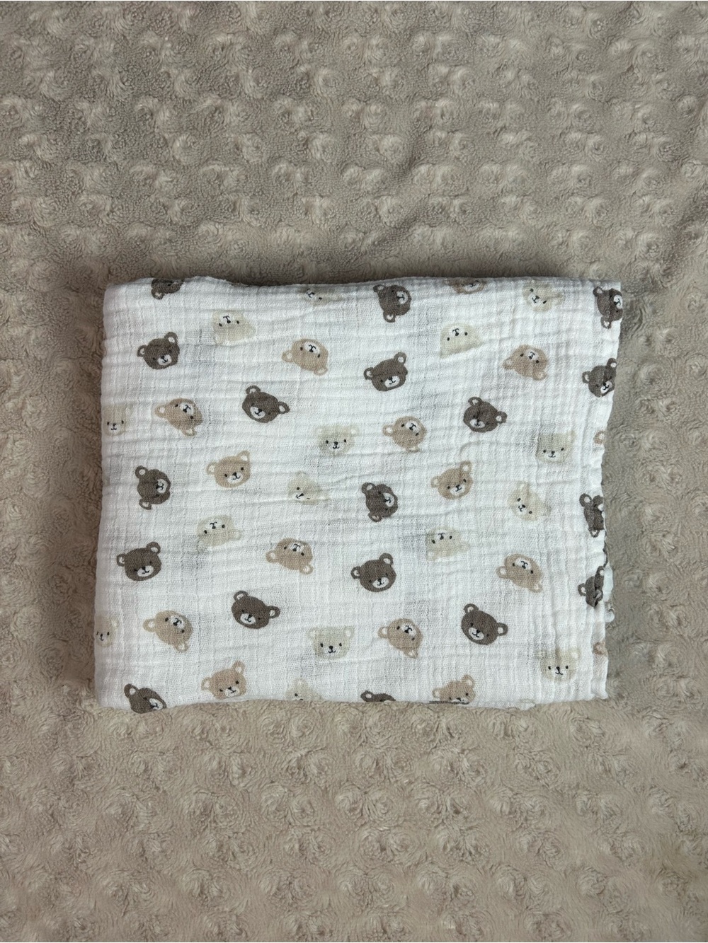 Kyle + Deena Teddy Bear Face Baby Blanket Muslin Cotton Tan White Brown Cream